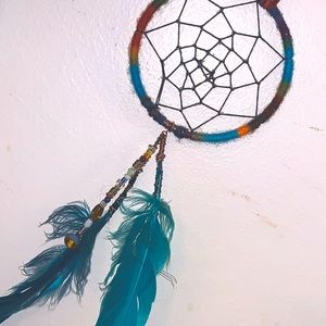 Handmade bold teal & orange dreamcatcher
